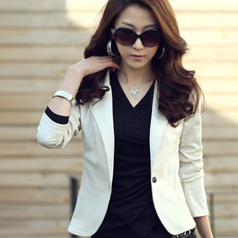 New Arrival Casual Women  Jacket Coat Lapel One Button Long Sleeve Short Casual Suit Blazer Outwear fb LB