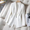 Fall Autumn Formal Blazer Women Ladies Solid Coat Female Slim Single Button White Black Jacket