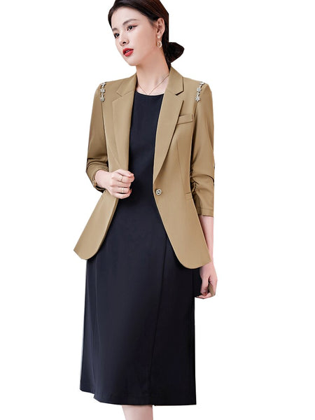 Office Ladies Formal Blazer and Skirt Suit Women Black Khaki White Two Piece Set For Business Work Wear