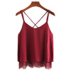 New Arrival Plain Wine Red Spaghetti Strap Lace Chiffon Camisole Cami Tank Top Korean 2022 Summer Female Blusa Cropped Feminino