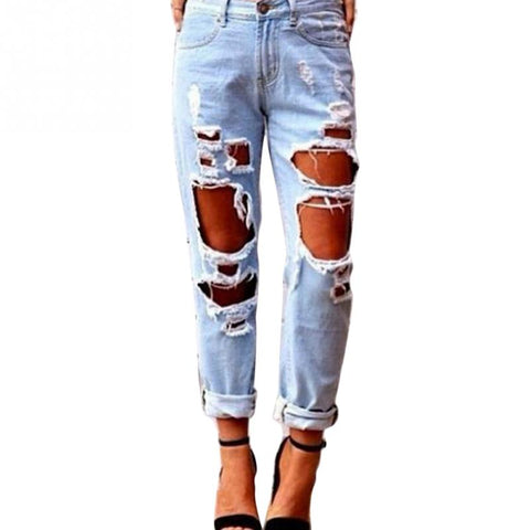 New Arrival Sexy Women Ripped Distressed Jeans Unique Street style Destroyed Ripped Denim Jeans Skinny Slim Trousers Pants