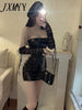 Summer Women  Strapless Slim Hip Sexy Evening Bodycon Party Club Dress With Lace Gloves Solid Color Girl Style