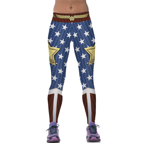 New Arrival Wonder Woman Leggings Elastic Waist Blue Butter Lift Polyester Trousers