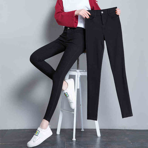 s High Stretchy Women Pencil Jeans Skinny Pants High Wasit Female Slim Lady Pants Plus Size