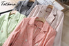 Autumn Blazer Women Linen Suit 2023 Office Plaid Jacket Female Classic Double Breasted with Belt Long Sleeve Cotton Coat