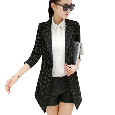 New Autumn Fashion Women Plaid Blazer Jacket Slim Fit WorkWear Suit Coat Plus Size Casual  Office Long Blazers Outwear SF359