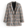 New Autumn Vintage Plaid Blazer Coat Women Long sleeve Double Breast Pocket Suit Blazer Winter Loose Outerwear Female 2022 AO543