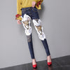 Autumn Winter Women's Jeans Cartoon Sequins Rabbit Fur Full Length Pants  Students Skinny Pencil Pants
