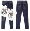 Autumn Winter Women's Jeans Cartoon Sequins Rabbit Fur Full Length Pants  Students Skinny Pencil Pants