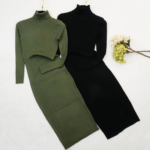 Autumn Winter Women Knitted Dress Turtleneck Sweater Dresses Lady Slim Bodycon Long Sleeve Bottoming Dress Vestidos PP003