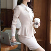 Autumn Winter Women Skirt Suits Elegant Business Formal Long Sleeve Hem Ruffles Office Ladies Work Uniforms