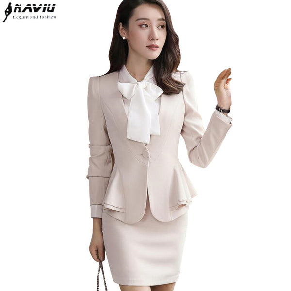 Autumn Winter Women Skirt Suits Elegant Business Formal Long Sleeve Hem Ruffles Office Ladies Work Uniforms