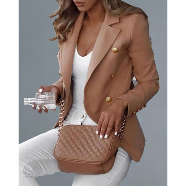 Autumn Women Double Breast Blazer Femme Solid Long Sleeve Jacket Coat Elegant Office Lady Slim Fit Outfits Business