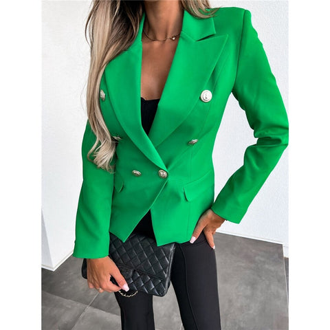 Autumn Women Double Breasted Chocolate Blazer Coat Femme Fall Long Sleeve Coat 2023 Elegant Lady Street Wear Outfits