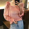 Autumn Women Gold Velvet Blouse Girl Square collar Shirt Spring Long Sleeve Blousas Basic Tops Pullovers Bottomings WZ1129
