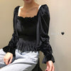 Autumn Women Gold Velvet Blouse Girl Square collar Shirt Spring Long Sleeve Blousas Basic Tops Pullovers Bottomings WZ1129