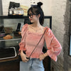 Autumn Women Gold Velvet Blouse Girl Square collar Shirt Spring Long Sleeve Blousas Basic Tops Pullovers Bottomings WZ1129