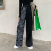 Autumn Women Jeans Hip-hop Printing Wash High Waist Female Denim Jeans Loose Wide Leg Streetwear Pants