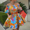 Autumn Women Pattern Print Party Dress 2023 Spring Slash Neck Ruffle Office Dress Retro Lady Backless Long Sleeve Mini Dress