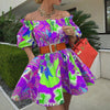 Autumn Women Pattern Print Party Dress 2023 Spring Slash Neck Ruffle Office Dress Retro Lady Backless Long Sleeve Mini Dress