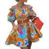 Autumn Women Pattern Print Party Dress 2023 Spring Slash Neck Ruffle Office Dress Retro Lady Backless Long Sleeve Mini Dress