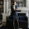 Autumn blazer with skirt set blue striped womens business suits women elegant skirt suits XL AA2926 YQ