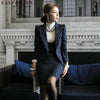 Autumn blazer with skirt set blue striped womens business suits women elegant skirt suits XL AA2926 YQ