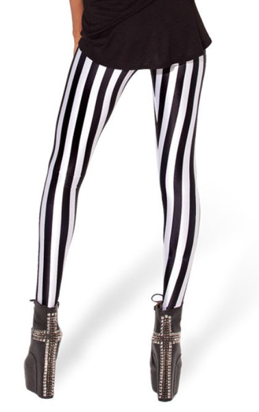 New Black White Striped Vertical Printed Leggings Gothic Creative Fitness Women Punk Shape Slim Sexy Popular Pants BL-229