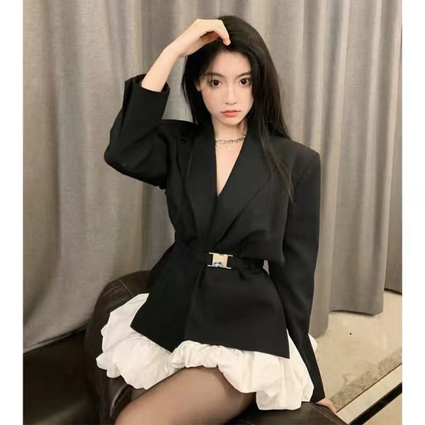 Black White Suit Coat for Women Ins Spring and Summer of 2023 Office Blazer Lapel Jacket Lady SuitAutumn Coat 2023