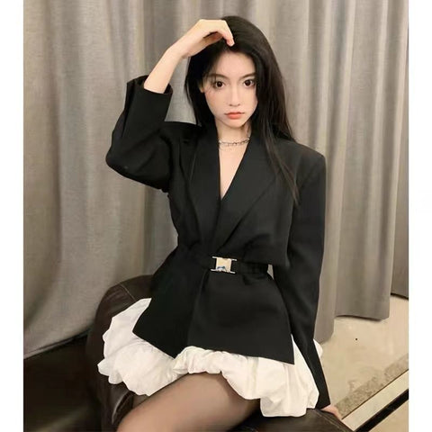 Black White Suit Coat for Women Ins Spring and Summer of 2023 Office Blazer Lapel Jacket Lady SuitAutumn Coat 2023