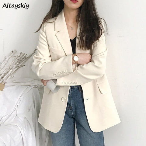 Blazers Women Oversized Long Sleeve Single Breasted Outwear Elegant Office Lady S-3XL Loose Suits Female Daily Spring Autumn