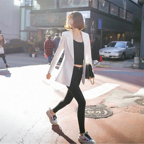 New Business Suits Women Spring Autumn Fashion Casual Slim Long Sleeve Blazer Female Double Breasted White Color Plus Size A3976