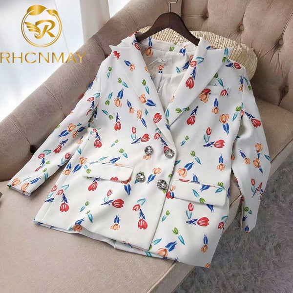 Casual Loose Print Blazer For Women Notched Long Sleeve Korean Straight Blazers Female 2022 Spring Autumn Clothing