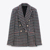 Casual Women Tweed Blazer Vintage Office Lady Jacket Coat Double Breasted Fall Winter Outerwear Female Chic Tops