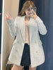 Casual Women Tweed Blazer Vintage Office Lady Jacket Coat Double Breasted Spring Autumn Outerwear Female Chic Tops