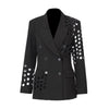 Chic Circle Hollow Out Design Long Sleeves Turn-down Collar Celebrity Party Club Femal Blazer