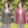 Classic Plaid Suit Coat Female Long Sleeve Blazers Office Ladies Slim Blazer Middle Aged Women Elegant Outerwear