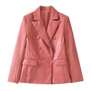Commuter Autumn and Spring Women's Faux Leather Double Breasted Blazer Jacket and Pants