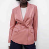 Commuter Autumn and Spring Women's Faux Leather Double Breasted Blazer Jacket and Pants