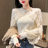 Crochet Lace Blouse Women  Chic Ruffle Lace Stitching Shawl Ladies Stand Collar Tops 2023 Spring Long Sleeve Slim Shirt13025