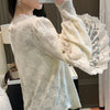 Crochet Lace Blouse Women  Chic Ruffle Lace Stitching Shawl Ladies Stand Collar Tops 2023 Spring Long Sleeve Slim Shirt13025