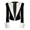 Designer Blazer Women Ladies Large Lapel Gold Buckle Black White Patchwork Velvet Short Suit Women Blazers  Jacket Female