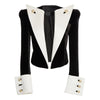 Designer Blazer Women Ladies Large Lapel Gold Buckle Black White Patchwork Velvet Short Suit Women Blazers  Jacket Female