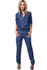 New Elastic Waist Leisure Jean Bodysuit Women Denim Suits Bandage Playsuits Casual Sexy Romper Womens Jumpsuit long sleeve