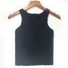 New Elasticity Knit Crop Tops Women Club Tank Top Wear On Two Sides Sexy Short Camis Female O-neck V-line Bandage Off White Tops