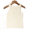 New Elasticity Knit Crop Tops Women Club Tank Top Wear On Two Sides Sexy Short Camis Female O-neck V-line Bandage Off White Tops