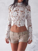 Elegant Women Casual Lace Tops Long Sleeve Loose Shirt Ladies Blouse Plus Size