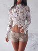 Elegant Women Casual Lace Tops Long Sleeve Loose Shirt Ladies Blouse Plus Size