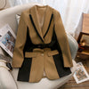 England Style Patchwork Blazer Jacket Women Casual Korean Pockets Long Sleeve Coat Office Ladies Solid Loose Blazer