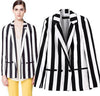 New European Brand Design Women Slim Blazer Coat Black White Striped Suits Jackets Female Long Sleeve Casual Blazer Tops